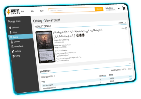 Detail view of the product management page for Sheoldred, the Apocalypse card from Magic: the Gathering